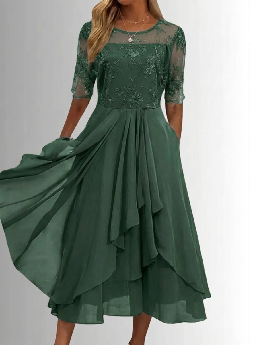 Damen Spitzenkleid für Hochzeitsgäste im Herbst in Grün