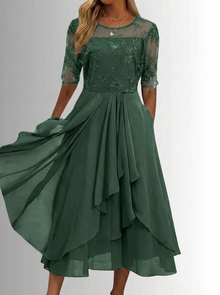 Damen Spitzenkleid für Hochzeitsgäste im Herbst in Grün