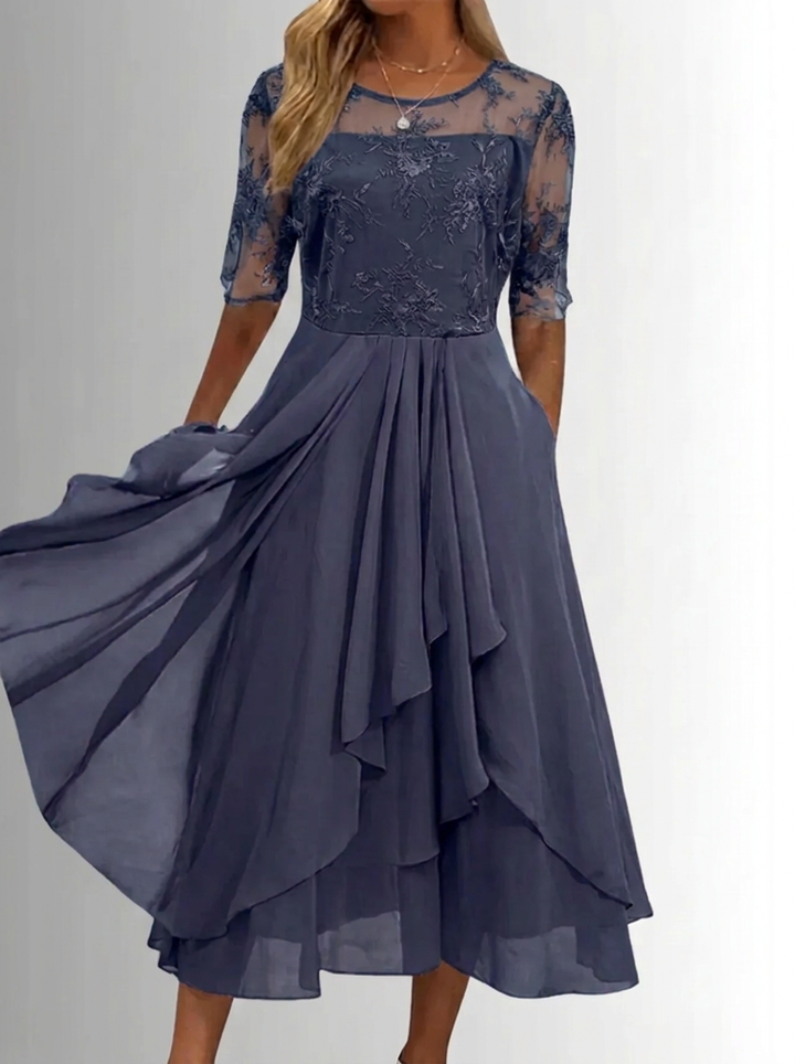 Damen Spitzenkleid für Hochzeitsgäste im Herbst in Lila