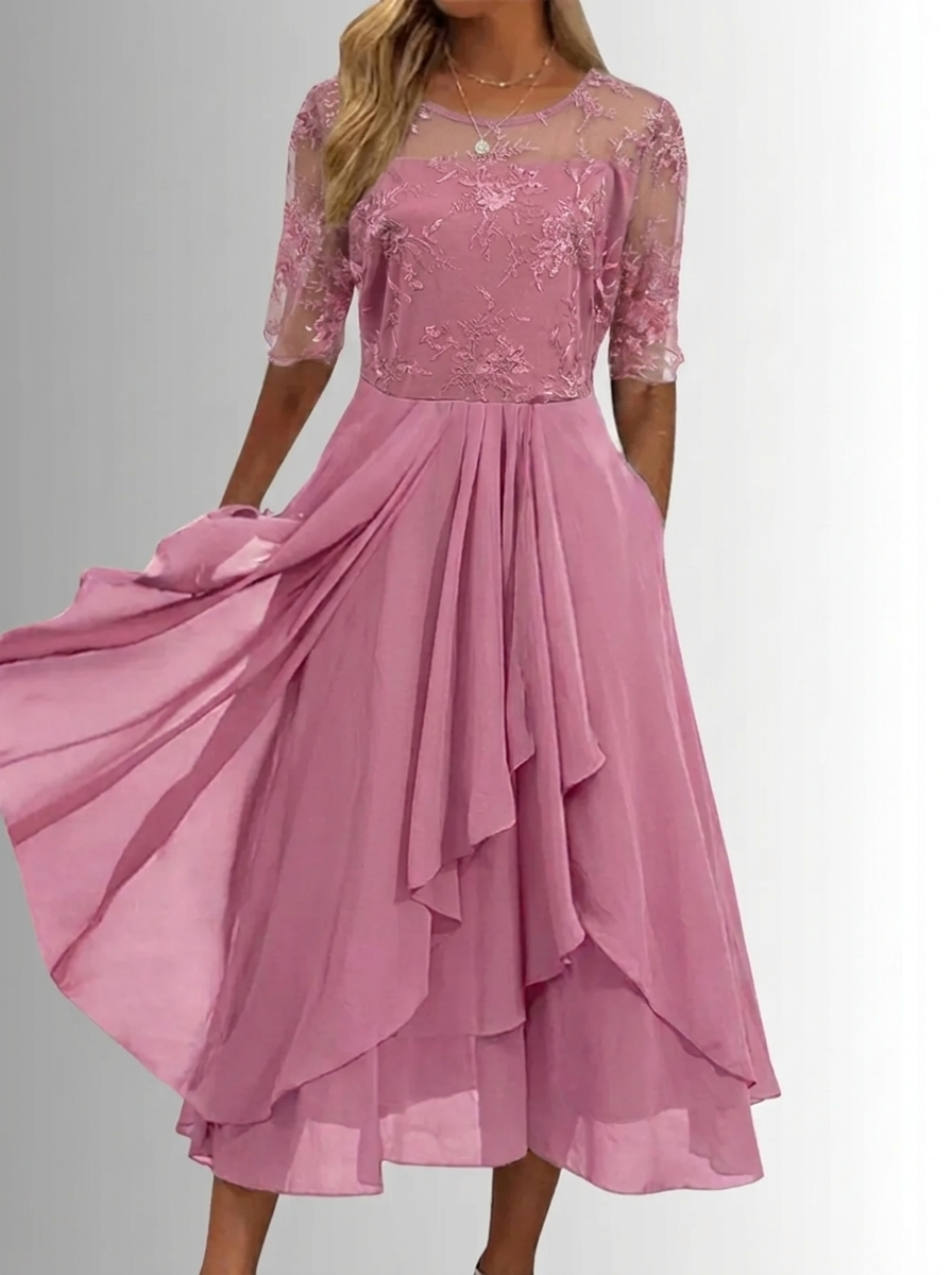 Damen Spitzenkleid für Hochzeitsgäste im Herbst in Rosa