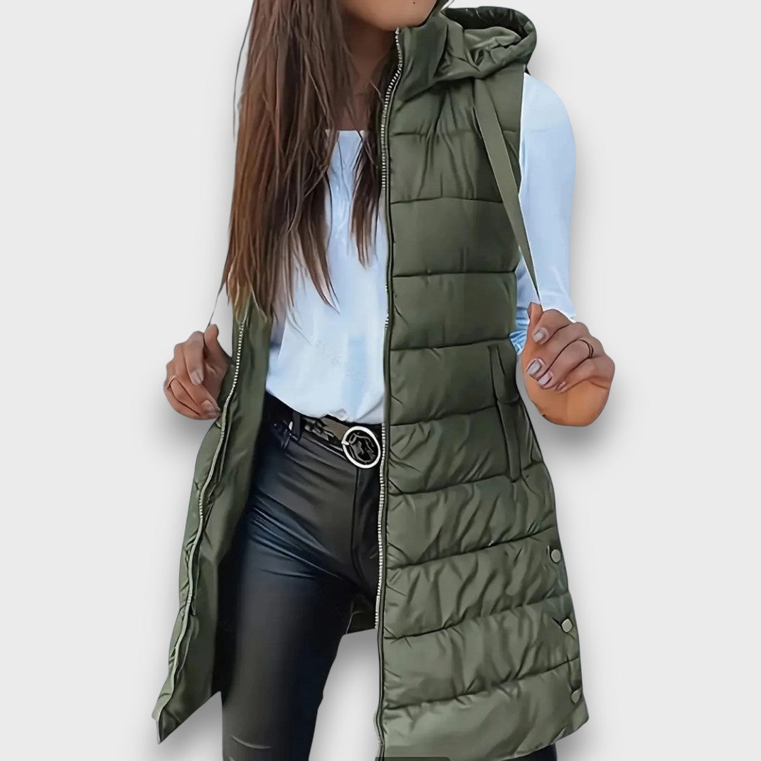 Damen Steppjacke mit Kapuze für Herbst in Armeegrün