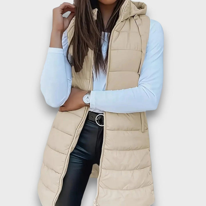 Damen Steppjacke mit Kapuze für Herbst in Beige
