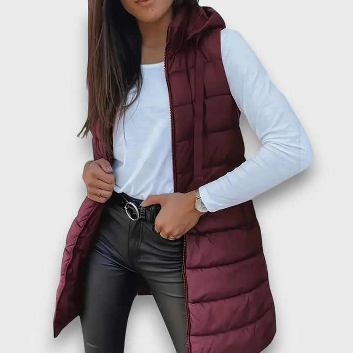Damen Steppjacke mit Kapuze für Herbst in Kastanienbraun