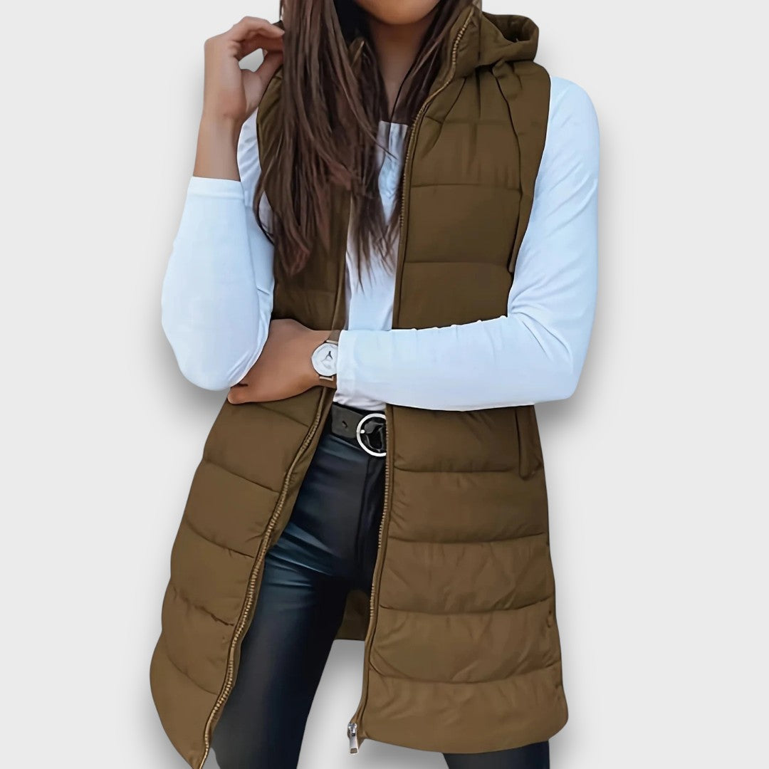 Damen Steppjacke mit Kapuze für Herbst in Khaki