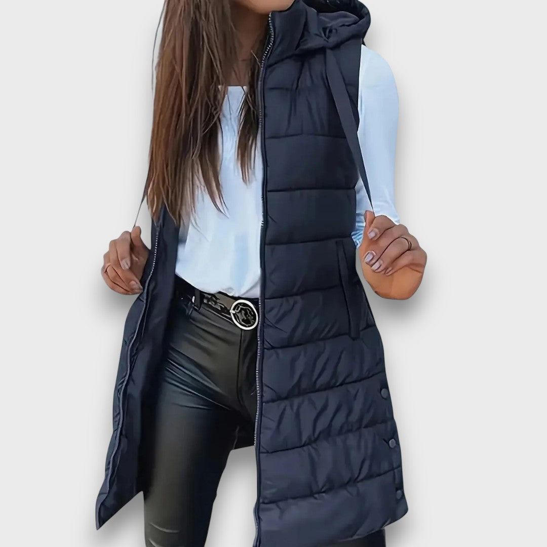 Damen Steppjacke mit Kapuze für Herbst in Marineblau