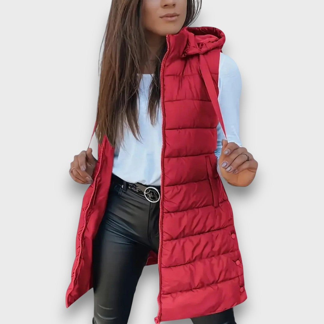 Damen Steppjacke mit Kapuze für Herbst in Rot