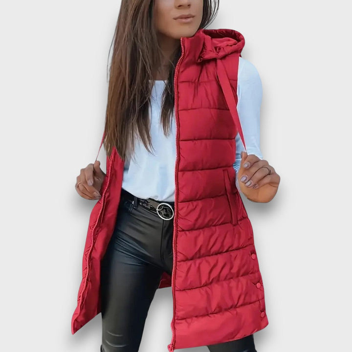 Damen Steppjacke mit Kapuze für Herbst in Rot