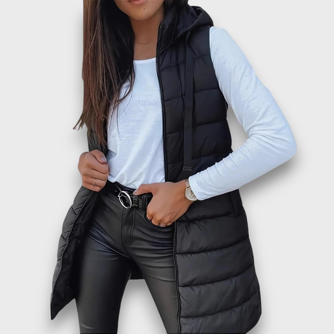 Damen Steppjacke mit Kapuze für Herbst in Schwarz