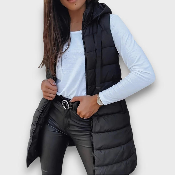 Damen Steppjacke mit Kapuze für Herbst in Schwarz