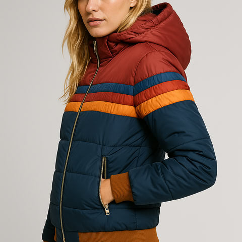 Damen Steppjacke mit Streifenbändern für Herbst (4)