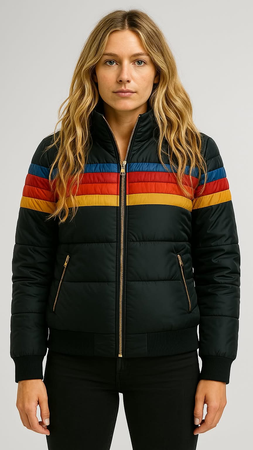 Damen Steppjacke mit Streifenbändern für Herbst (7)