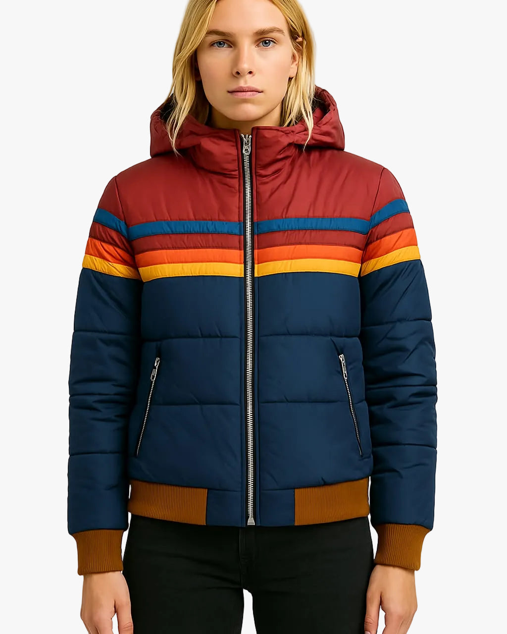 Damen Steppjacke mit Streifenbändern für Herbst in Marineblau