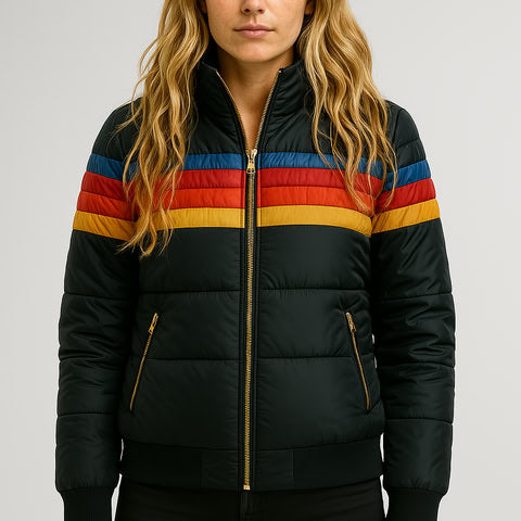 Damen Steppjacke mit Streifenbändern für Herbst in Schwarz
