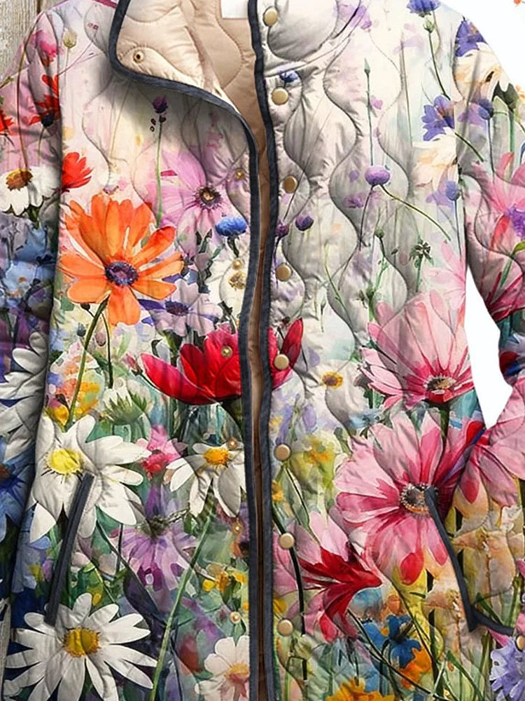 Damen Steppjacke Vintage Blumenmuster für Herbst (2)