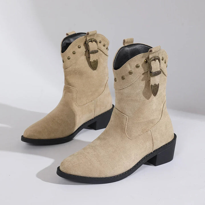 Damen Stiefel im eleganten Reiter-Stil für Herbst in Beige