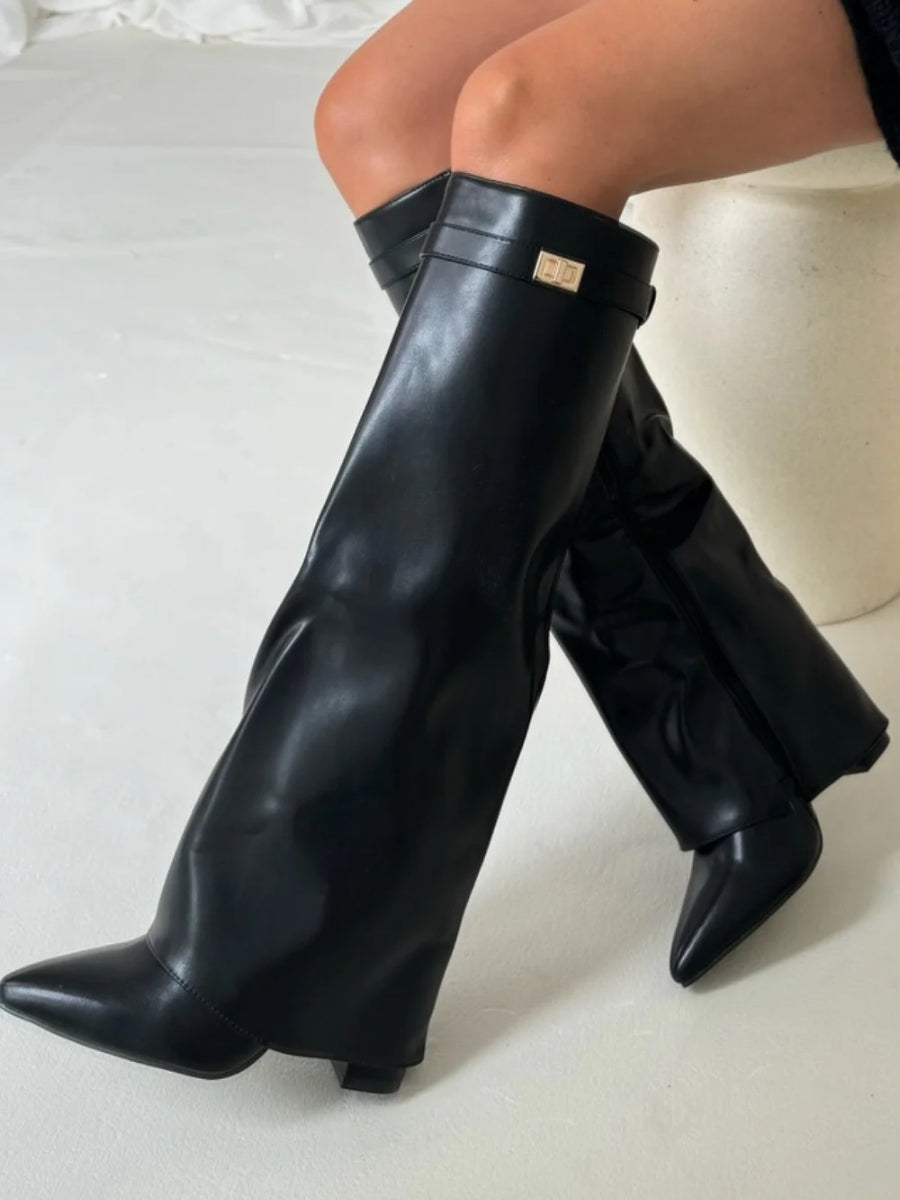 Damen Stiefel im eleganten Spitzschuh-Stil mit Schnalle (13)