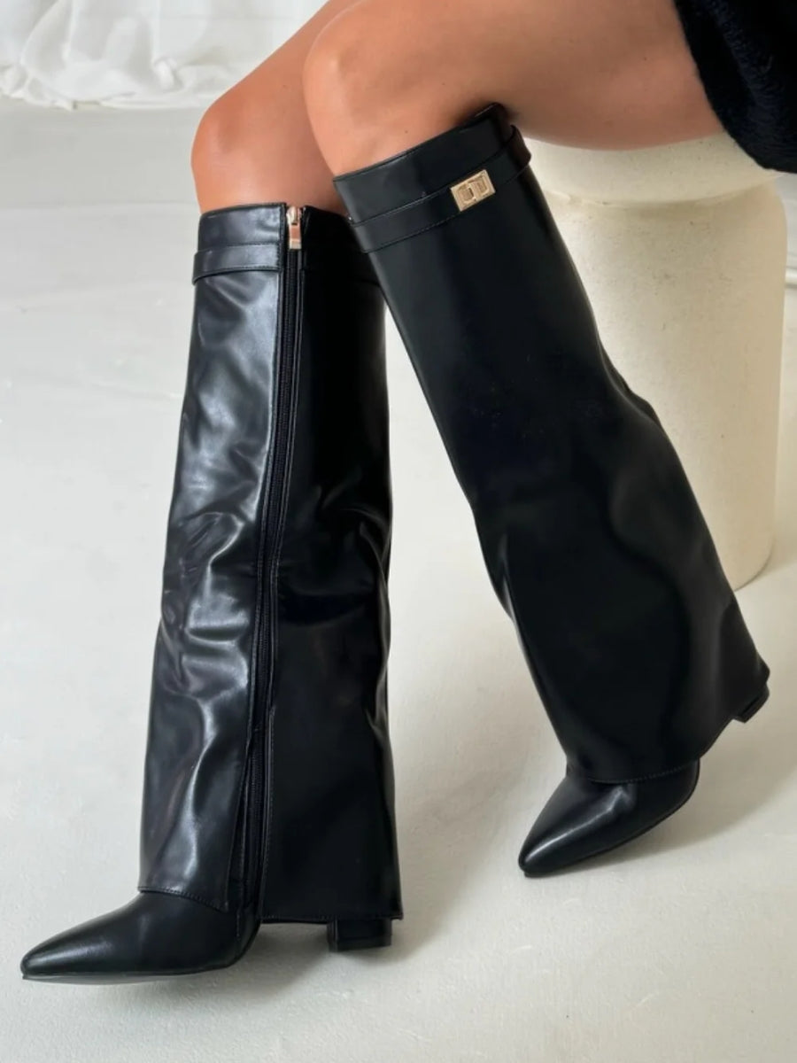 Damen Stiefel im eleganten Spitzschuh-Stil mit Schnalle (14)