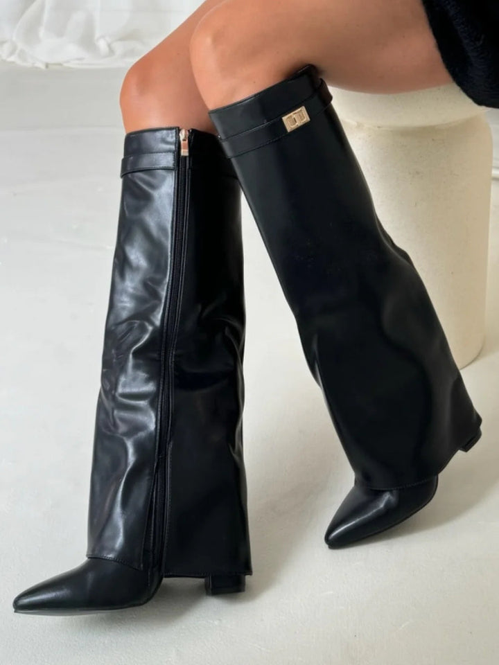 Damen Stiefel im eleganten Spitzschuh-Stil mit Schnalle (14)
