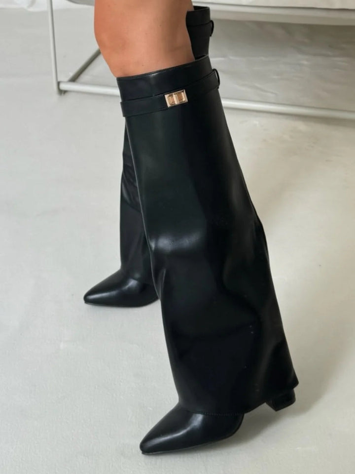 Damen Stiefel im eleganten Spitzschuh-Stil mit Schnalle (15)