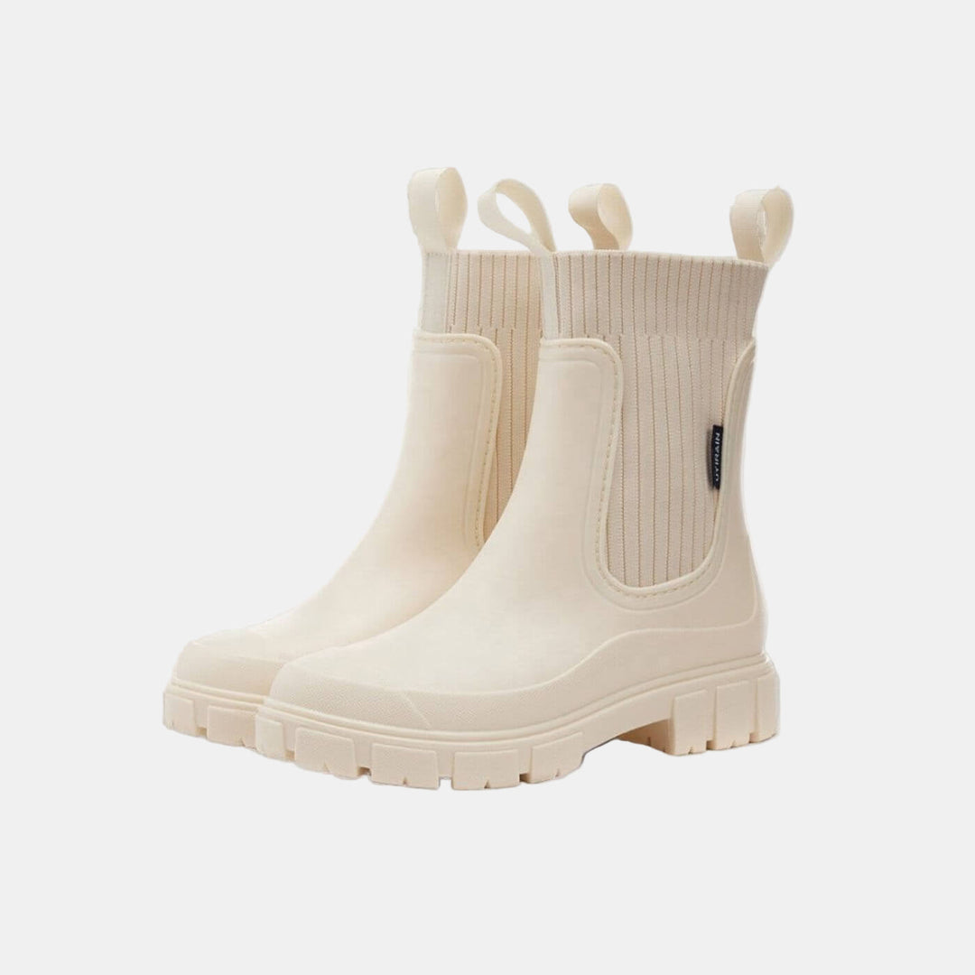 Damen Stiefel wasserdicht rutschfest für Regen in Off-White