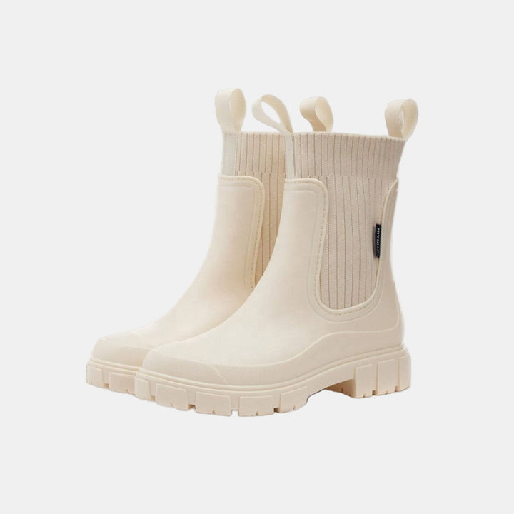 Damen Stiefel wasserdicht rutschfest für Regen in Off-White