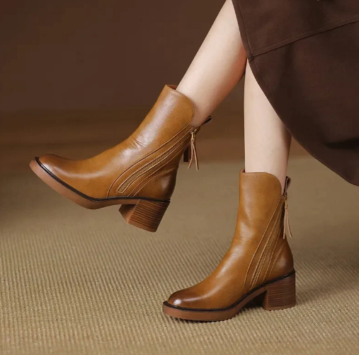 Damen Stiefeletten aus hochwertigem Leder in Braun