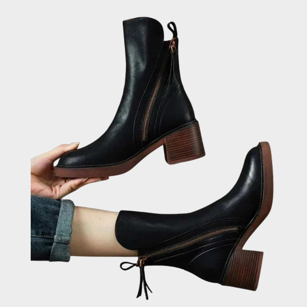 Damen Stiefeletten aus Leder stilvoll zeitlos in Schwarz