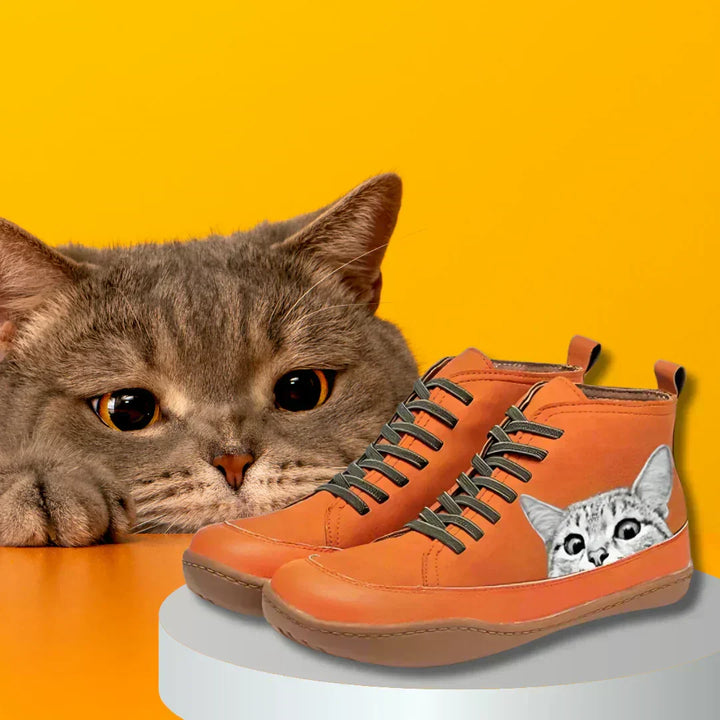 Damen Stiefeletten aus Öko-Leder mit Katzenmotiv (6)