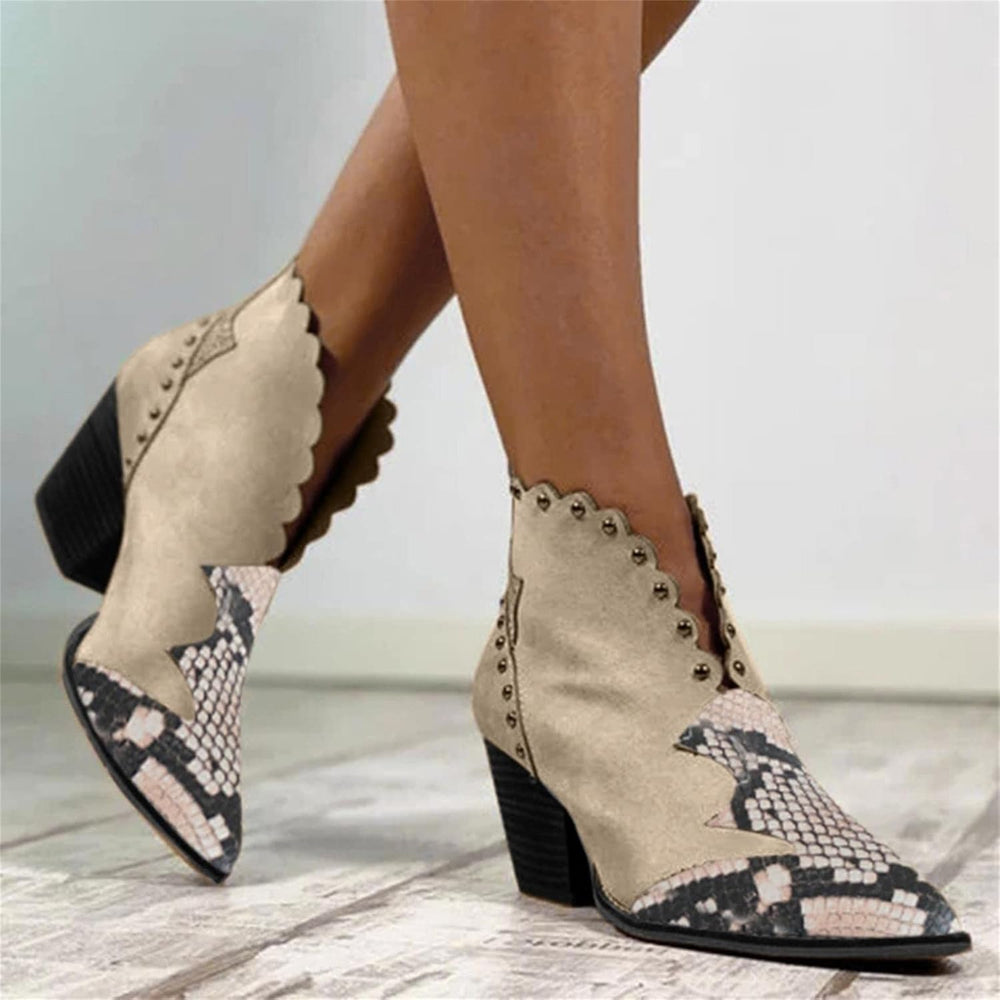 Damen Stiefeletten im Reptil-Stil für den Winter in Beige