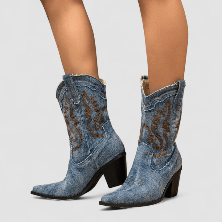 Damen Stiefeletten im Westernstil für den Herbst in Dunkelblau