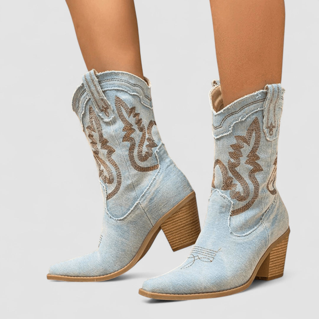 Damen Stiefeletten im Westernstil für den Herbst in Hellblau