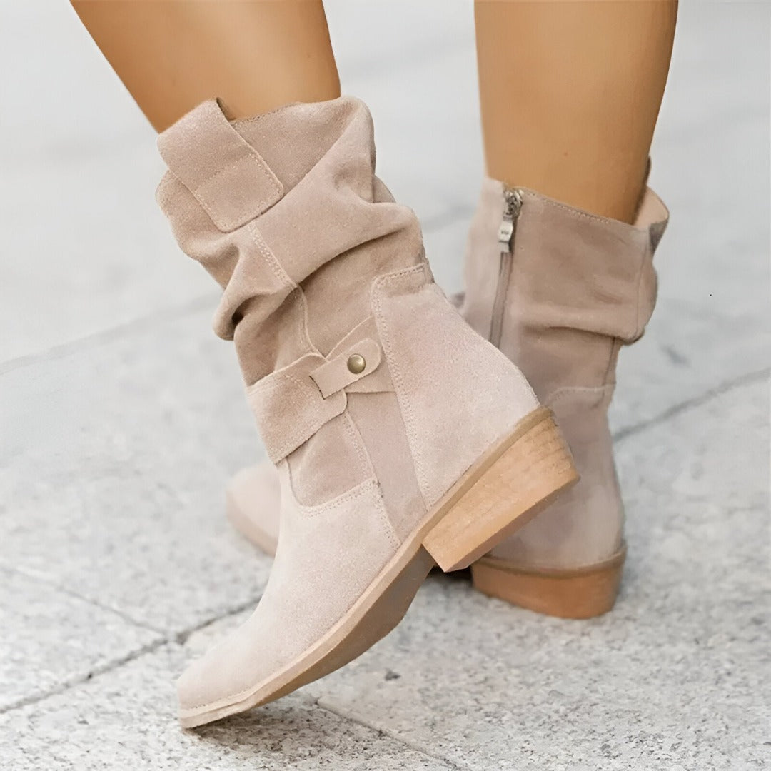 Damen Stiefeletten im Wildleder-Stil für jeden Tag in Beige