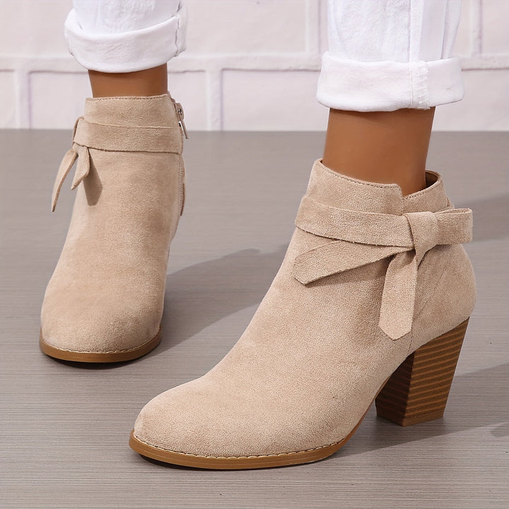 Damen Stiefeletten in Wildlederoptik mit Blockabsatz in Beige