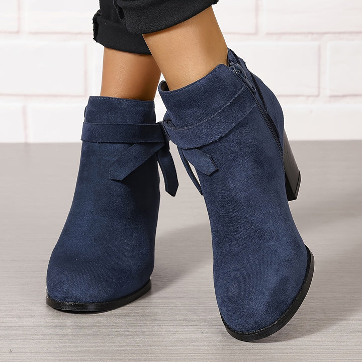 Damen Stiefeletten in Wildlederoptik mit Blockabsatz in Blau