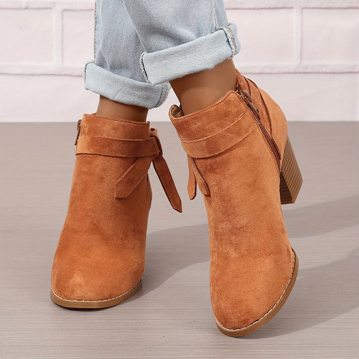 Damen Stiefeletten in Wildlederoptik mit Blockabsatz in Orange
