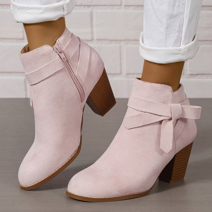 Damen Stiefeletten in Wildlederoptik mit Blockabsatz in Rosa