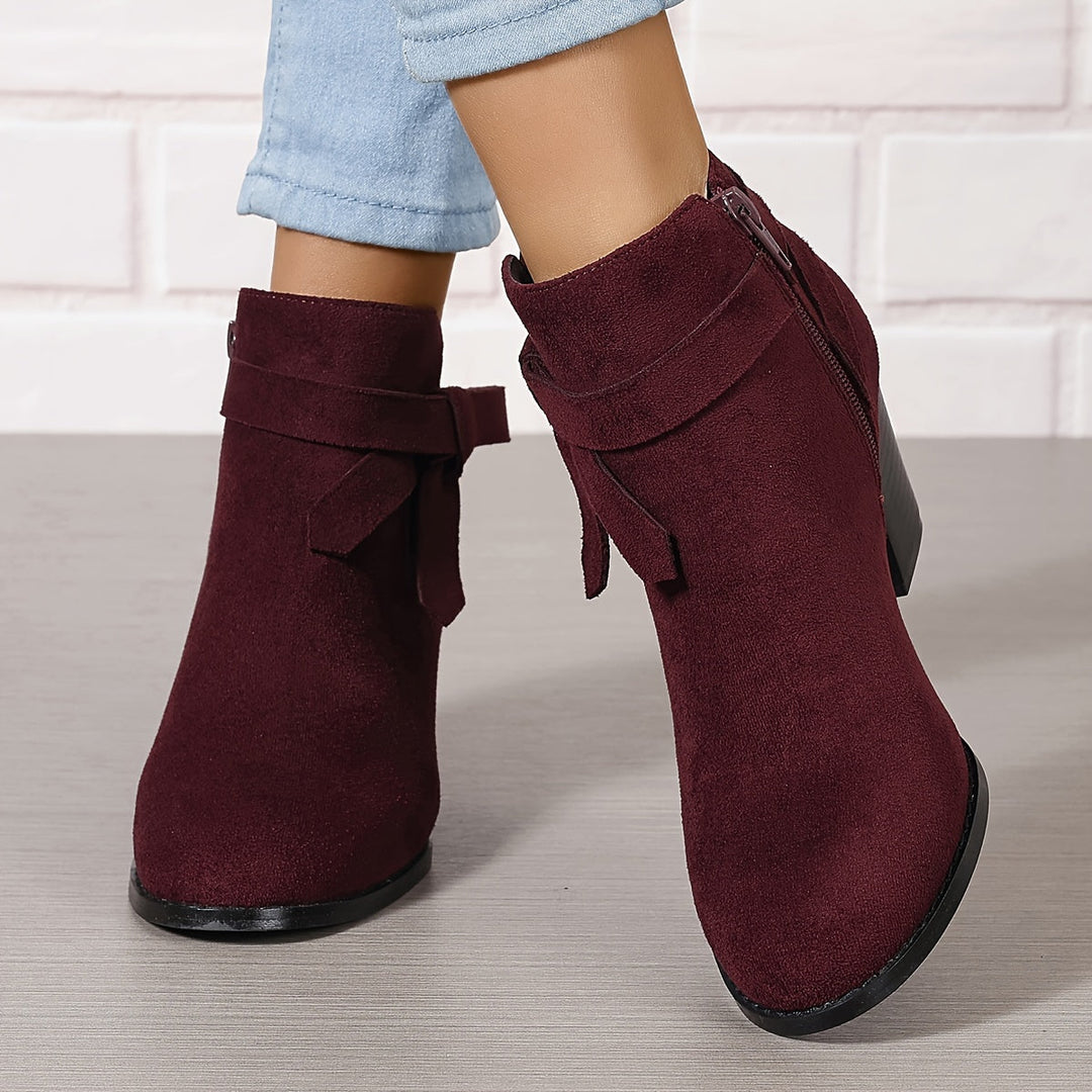 Damen Stiefeletten in Wildlederoptik mit Blockabsatz in Rot
