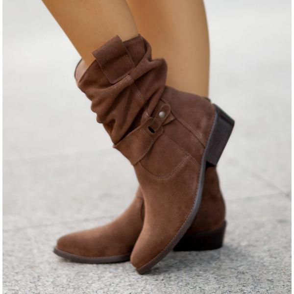 Damen Stiefeletten mit Blockabsatz aus Wildleder in Arizona Braun