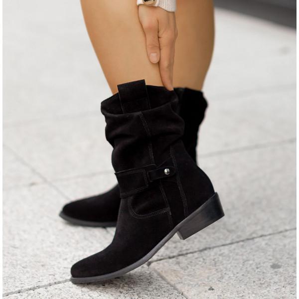 Damen Stiefeletten mit Blockabsatz aus Wildleder in Manhattan Schwarz