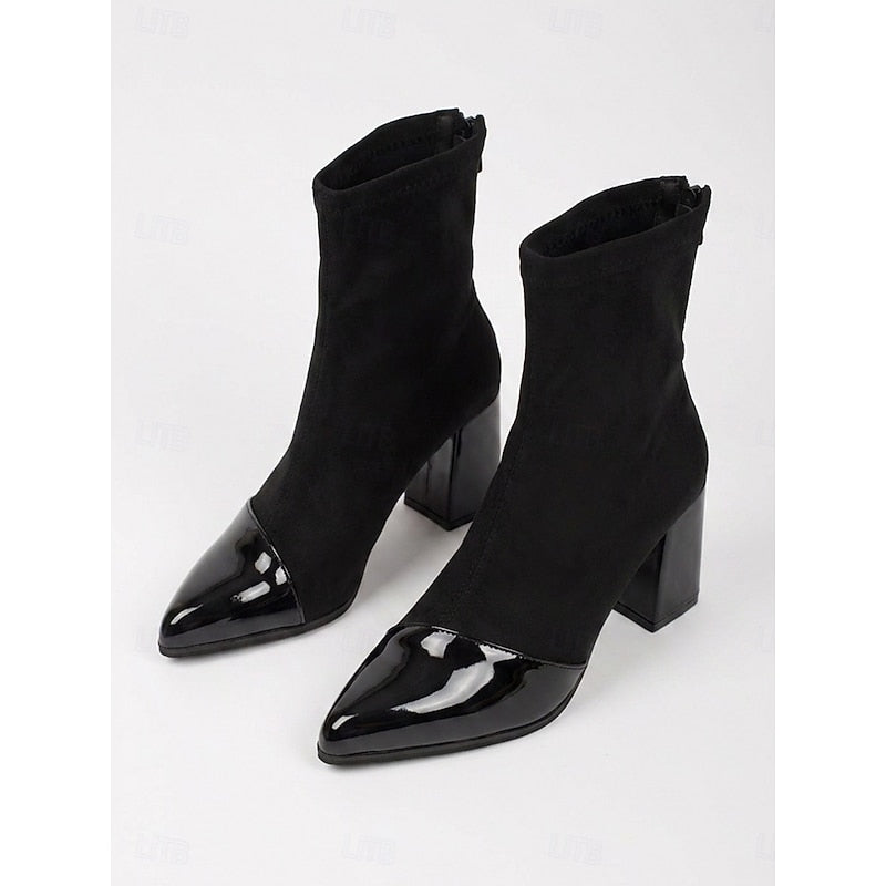 Damen Stiefeletten mit Blockabsatz und elastischem Schaft in Schwarz