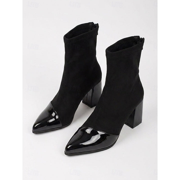 Damen Stiefeletten mit Blockabsatz und elastischem Schaft in Schwarz