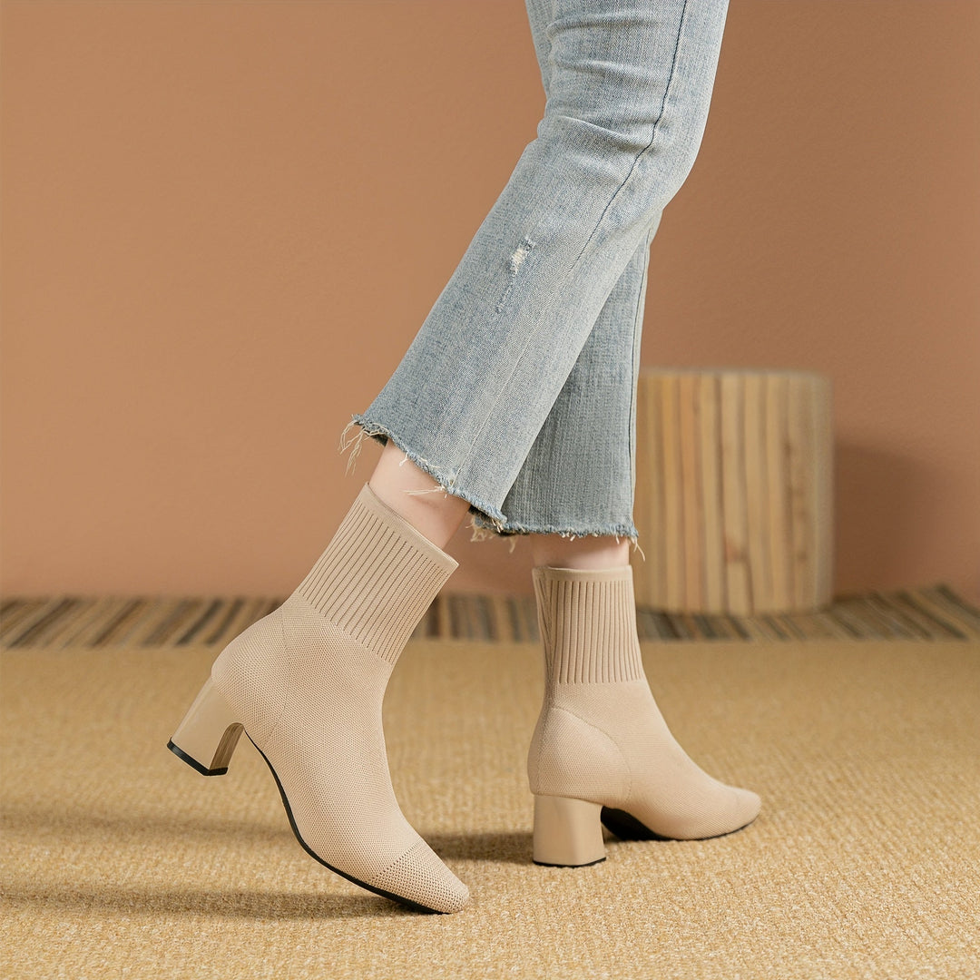 Damen Stiefeletten mit elastischem Strickschaft und Blockabsatz (10)