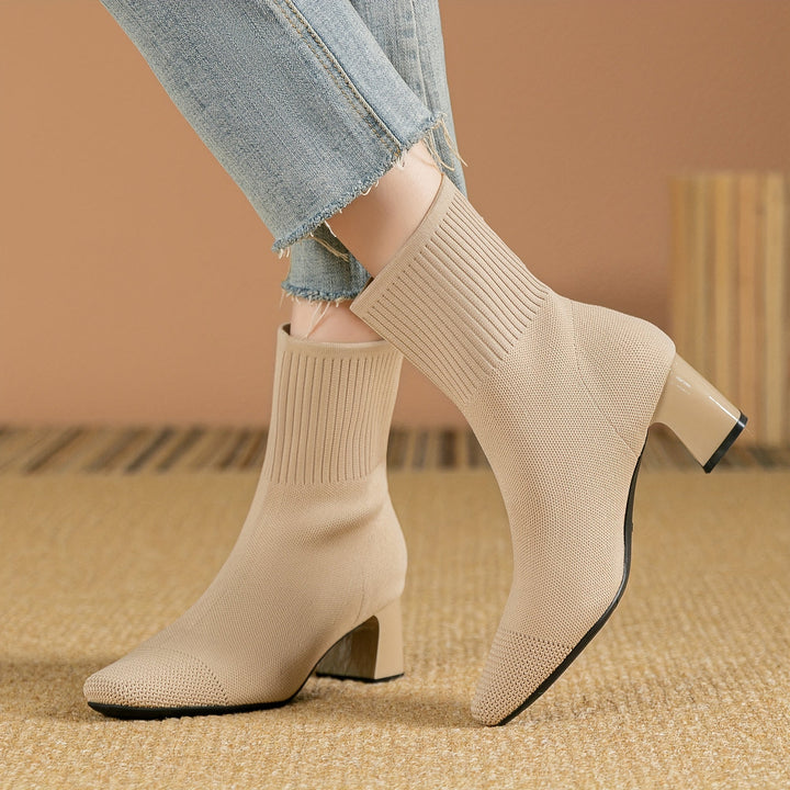Damen Stiefeletten mit elastischem Strickschaft und Blockabsatz (13)