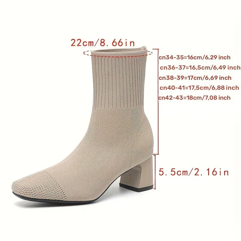 Damen Stiefeletten mit elastischem Strickschaft und Blockabsatz (15)