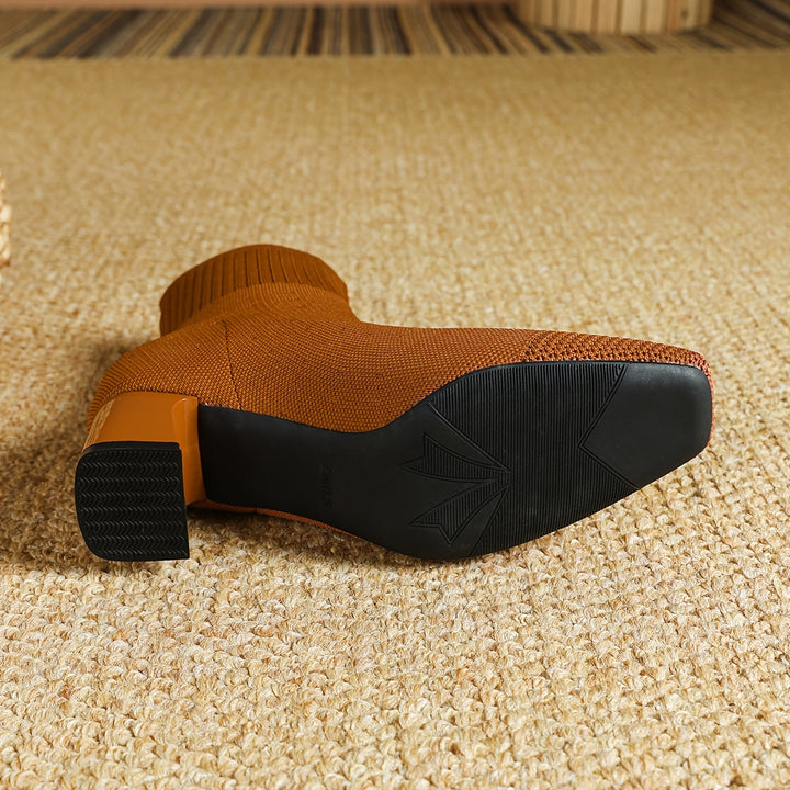 Damen Stiefeletten mit elastischem Strickschaft und Blockabsatz (6)
