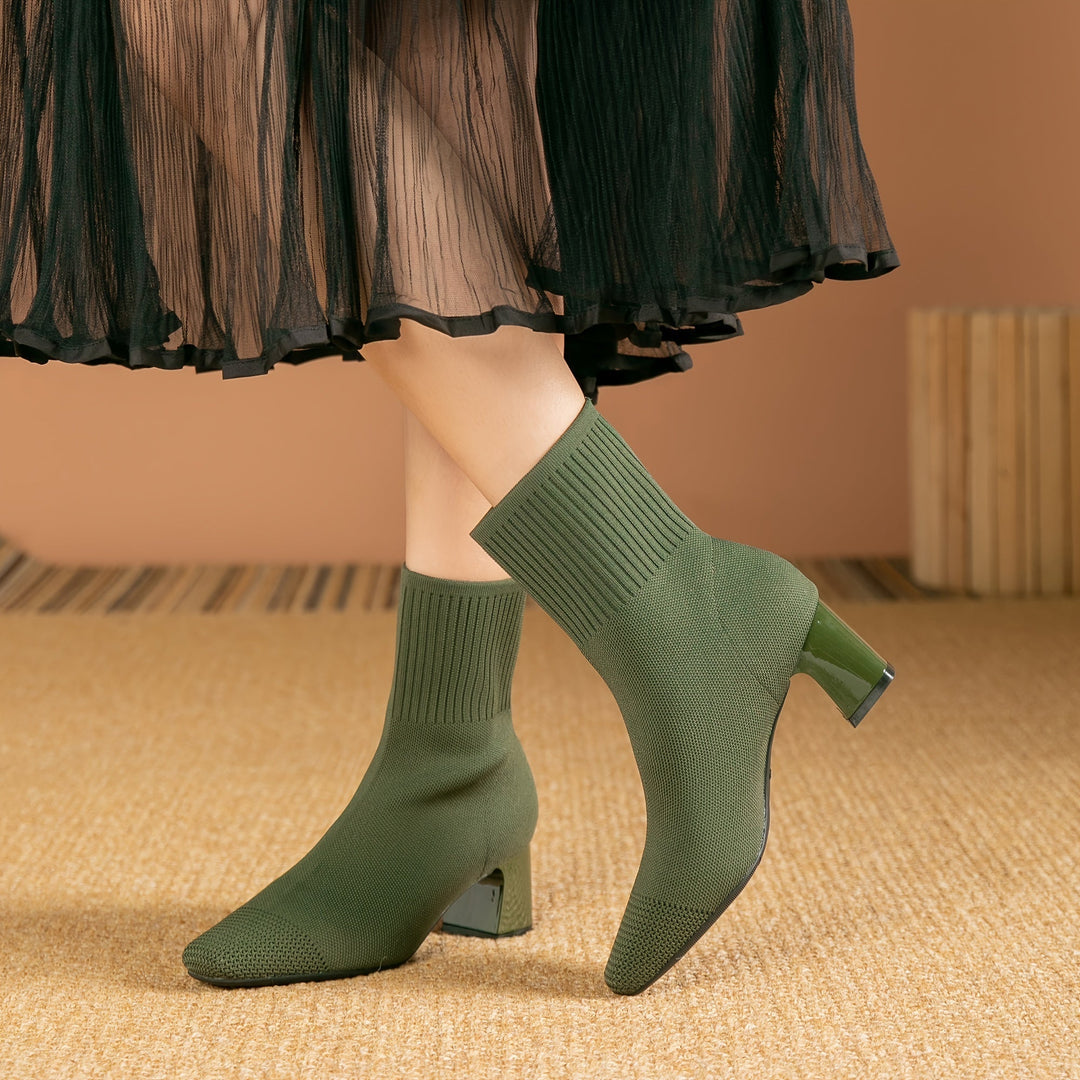 Damen Stiefeletten mit elastischem Strickschaft und Blockabsatz (7)