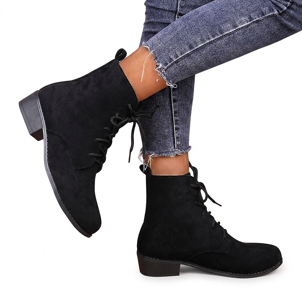 Damen Stiefeletten mit Schnürung für Herbsttage in Schwarz