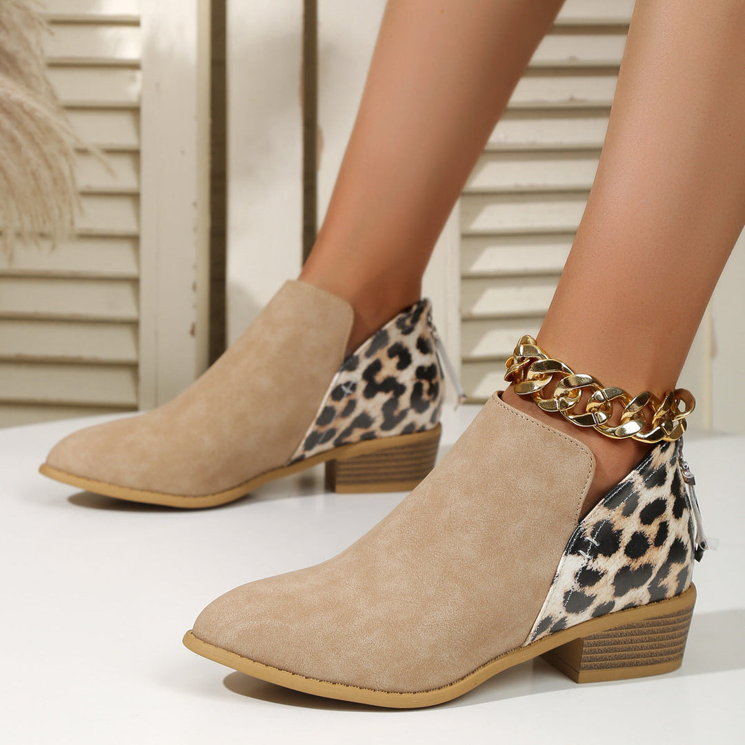 Damen Stiefeletten mit wildem Tierdruck-Muster in Khaki