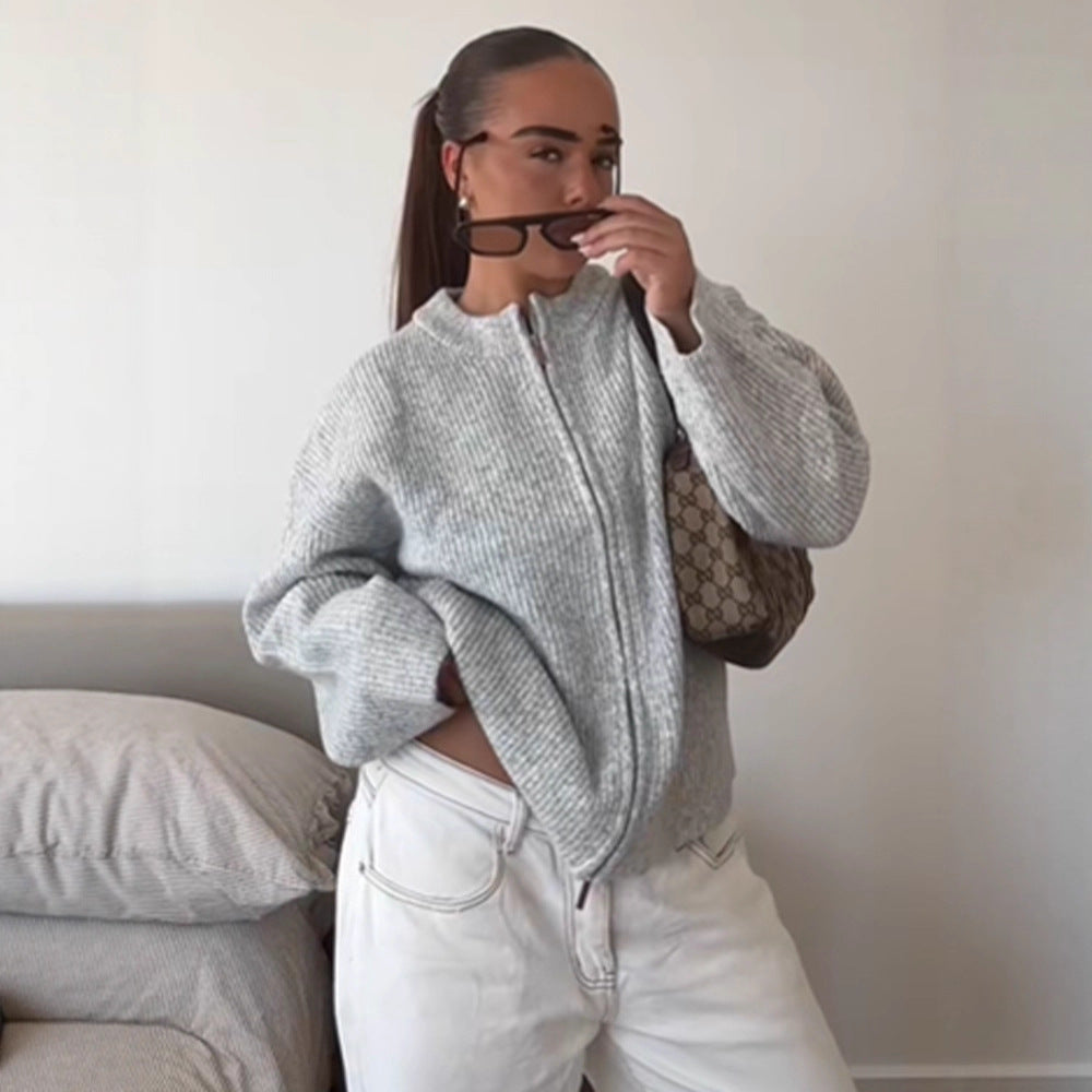 Damen Strick-Pullover mit Reißverschluss für kalte Tage