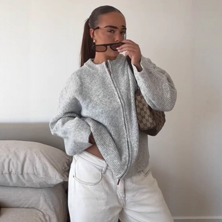 Damen Strick-Pullover mit Reißverschluss für kalte Tage